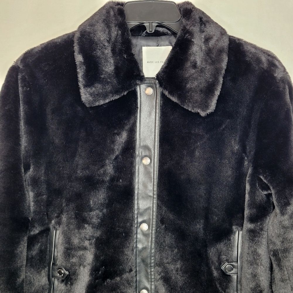 Alec Les Filles Black Faux Fur Aviator Biker Jacket Size Medium - Picture 4 of 11